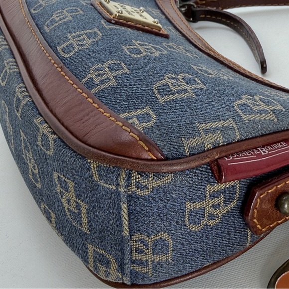 Dooney & Bourke Denim Monogram Mini Shoulder Bag Top Zip Blue Brown Leather Y2K - Picture 9 of 16